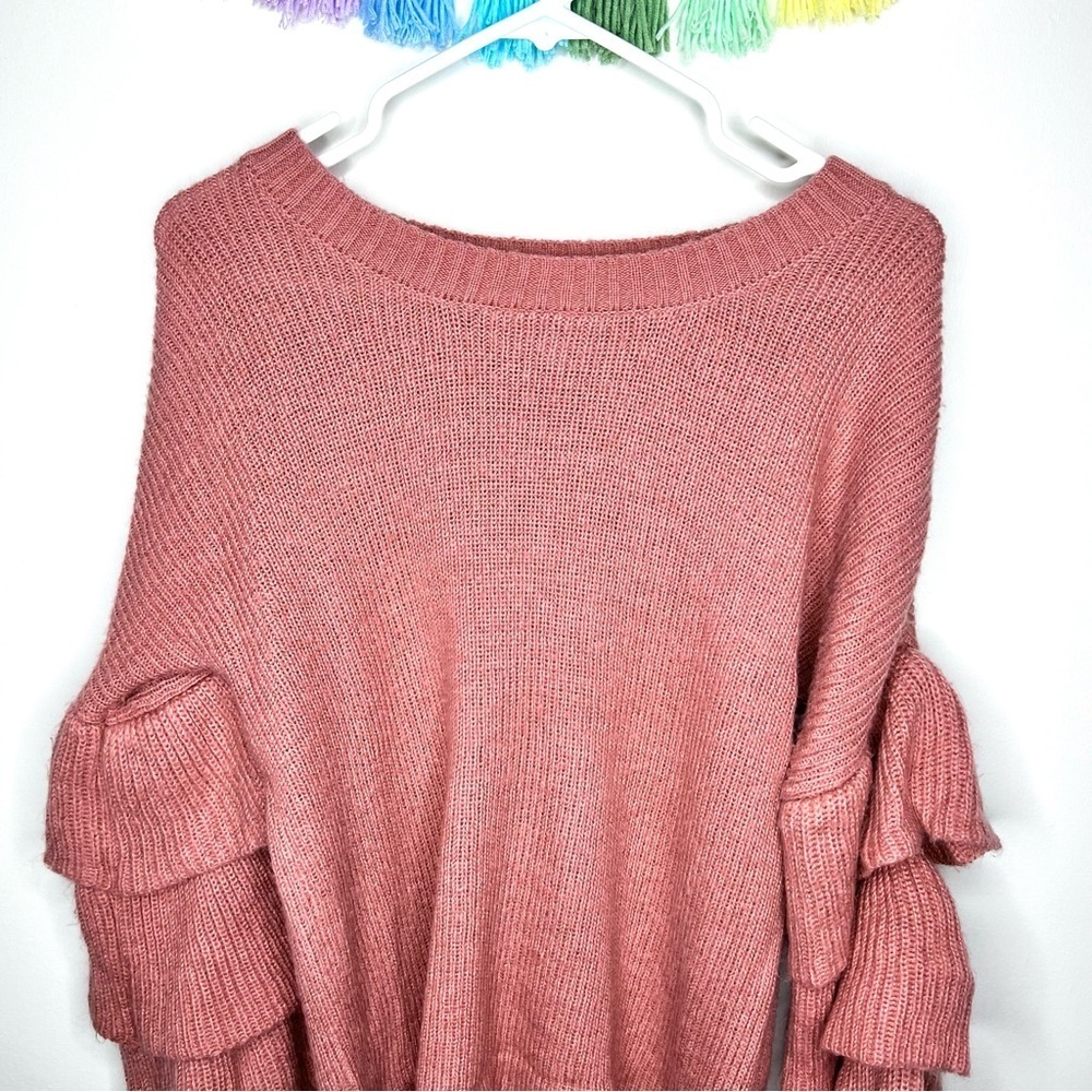 Alya Women's Pink Knitted Ruffle Sleeve Sweater Size Small - Picture 4 of 14